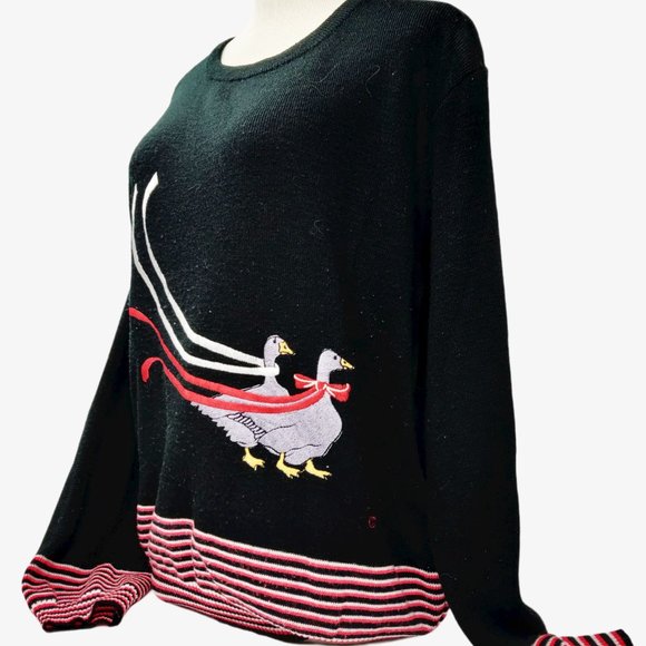 Vintage 1960s Duck Sweater Thin Knit Ducks w Ribbo - Picture 2 of 16